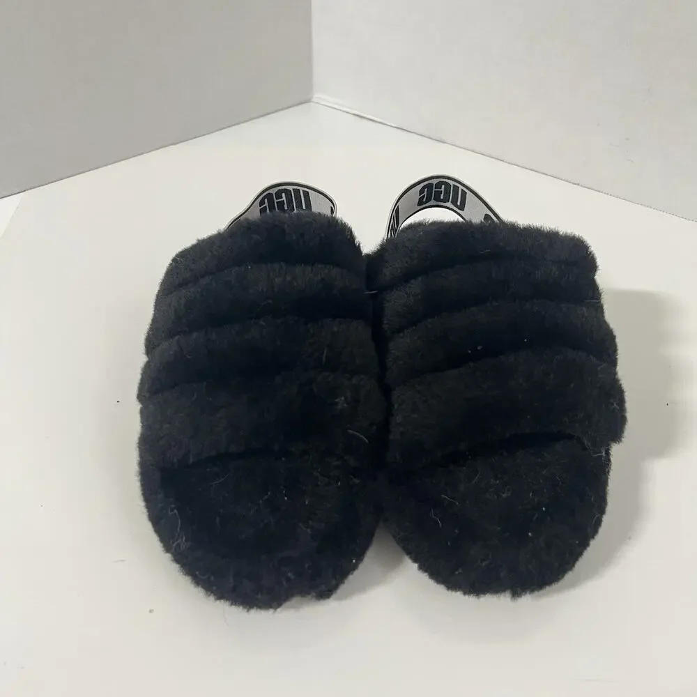 UGG Big Kids Fluff Yeah Slide Sandals Size 1 - 1098494K Black